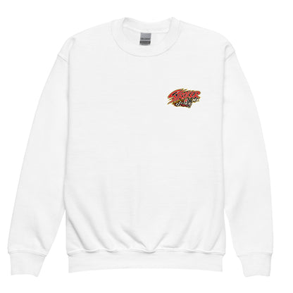 SUNSET SKATE | Youth Crewneck Sweatshirt — white front garment mockup